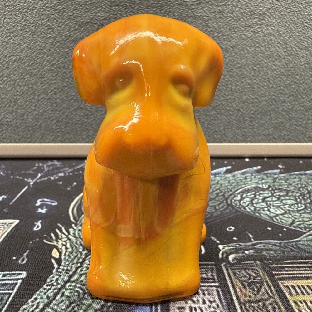 Vtg Pooch The Dog Degenhart Bittersweet Slag Glass UV Glow Marked D
